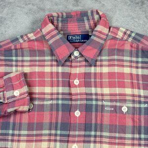 Y2K Polo Ralph Lauren Plaid Button Up Shirt Rugged Mens Large Lumberjack Preppy